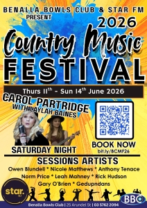 Poster for Benalla Bowls Club Country Music Festival 2026