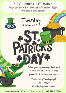 Festivities on St Patrick's Day at the Benalla Bowls Club