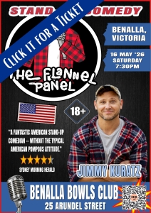 Jimmy Kuratz performing at the Benalla Bowls Club May 16th 2026. Buy tickets by clicking the image.