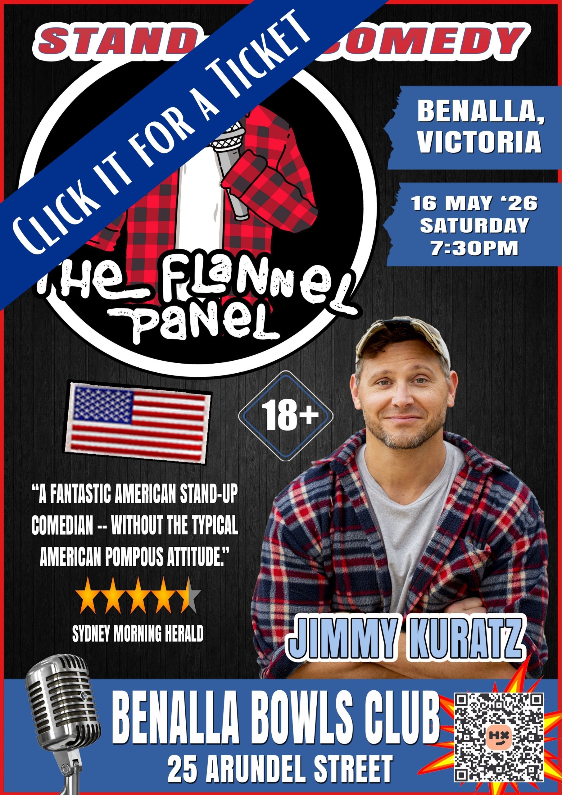 Jimmy Kuratz performing at the Benalla Bowls Club May 16th 2026. Buy tickets by clicking the image.